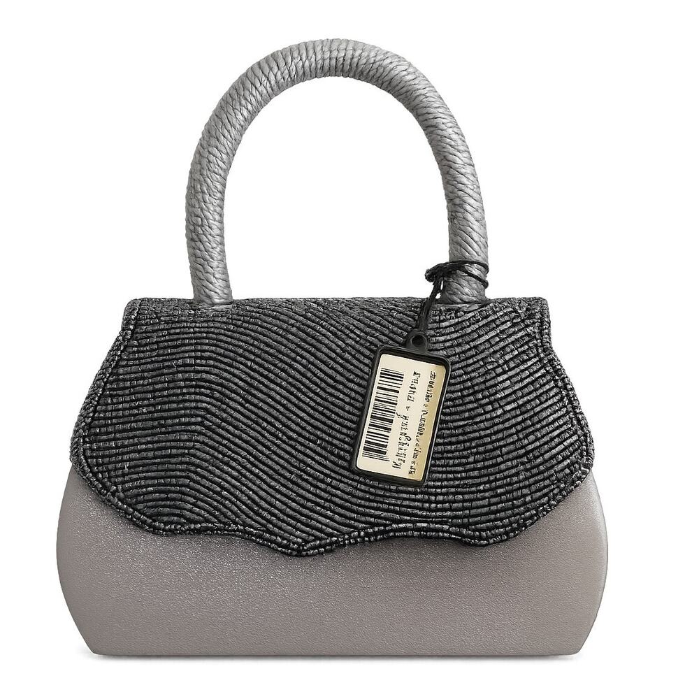Bijoux Terner Gray Black Beaded Mini Handle or Crossbody Satin Evening Bag NWT